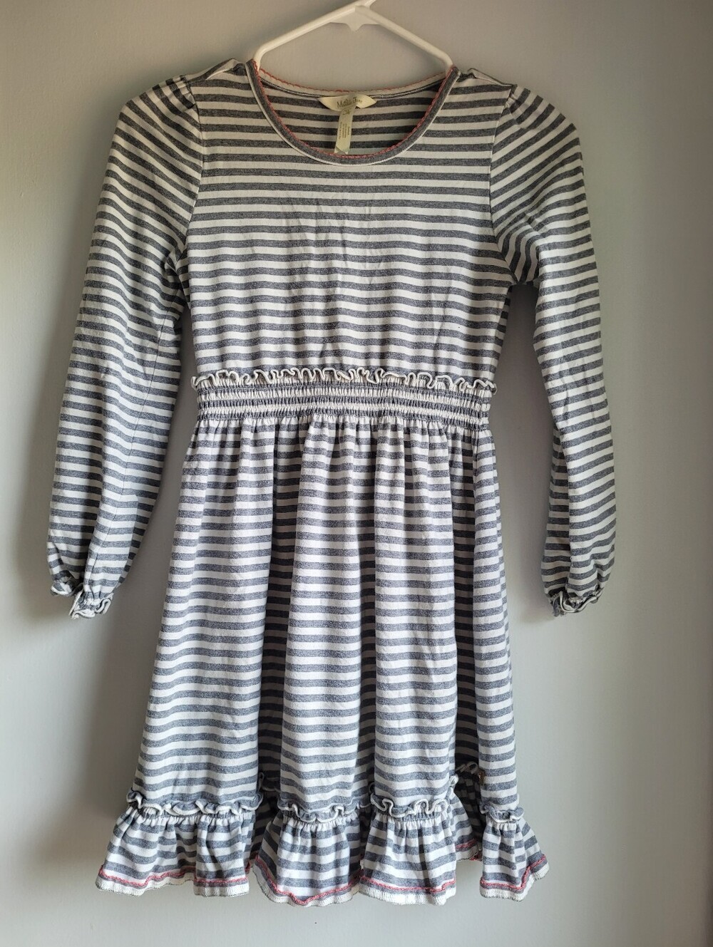 Matilda Jane Girls' Gray & White Striped Long-Sleeve Dress Size 12